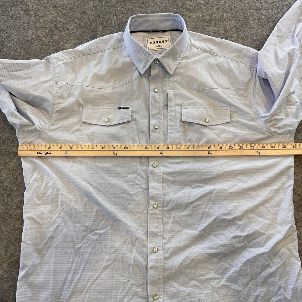 Poncho Men’s Pearl Snap Long Sleeve Lightweight Breathable Shirt Size XL Blue - Picture 3 of 11